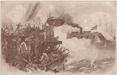 THE IRONCLAD MERRIMAC DESTROYING THE CUMBERLAND